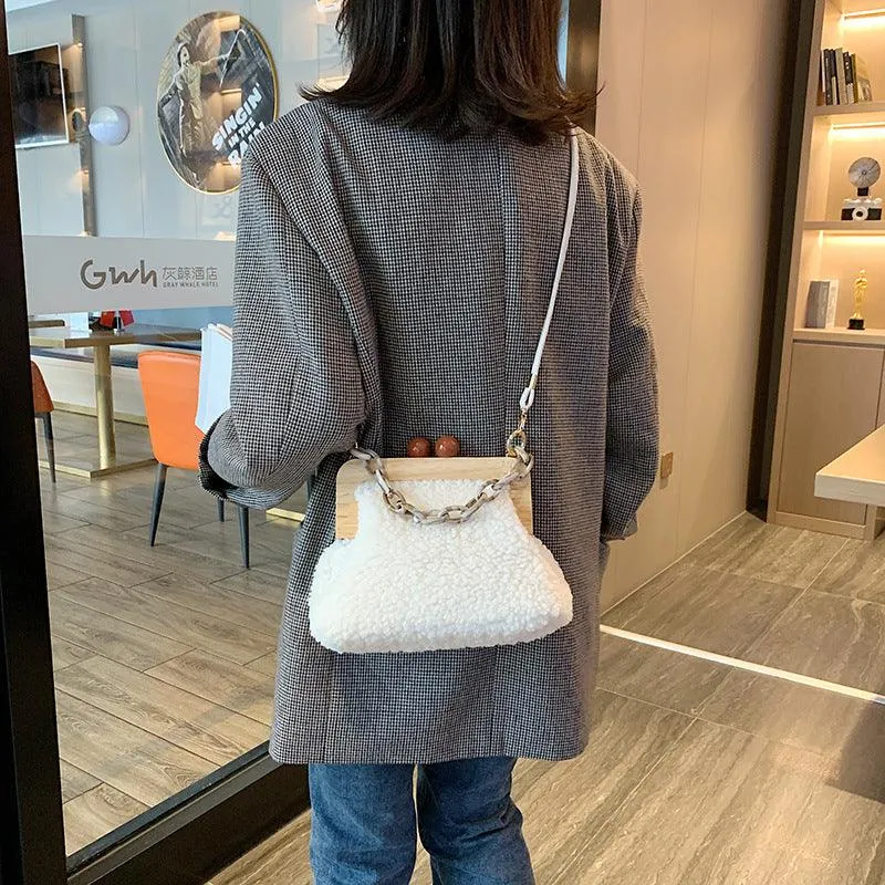Fluffy Shoulder Bag Solid Plush Handbags Female Winter
