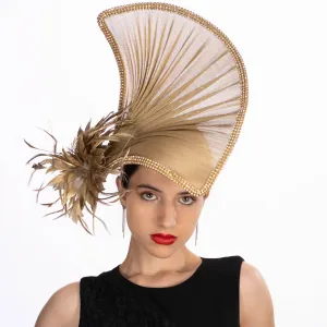 Flying Buntal Fan Lavish With Rhinestone Headband: Gold