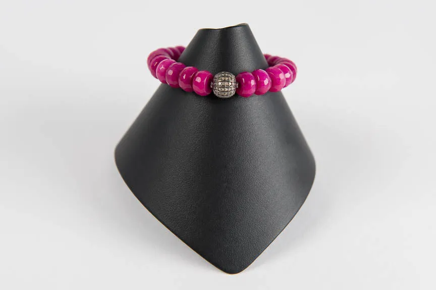 Fuchsia faceted agate with pave diamond bead