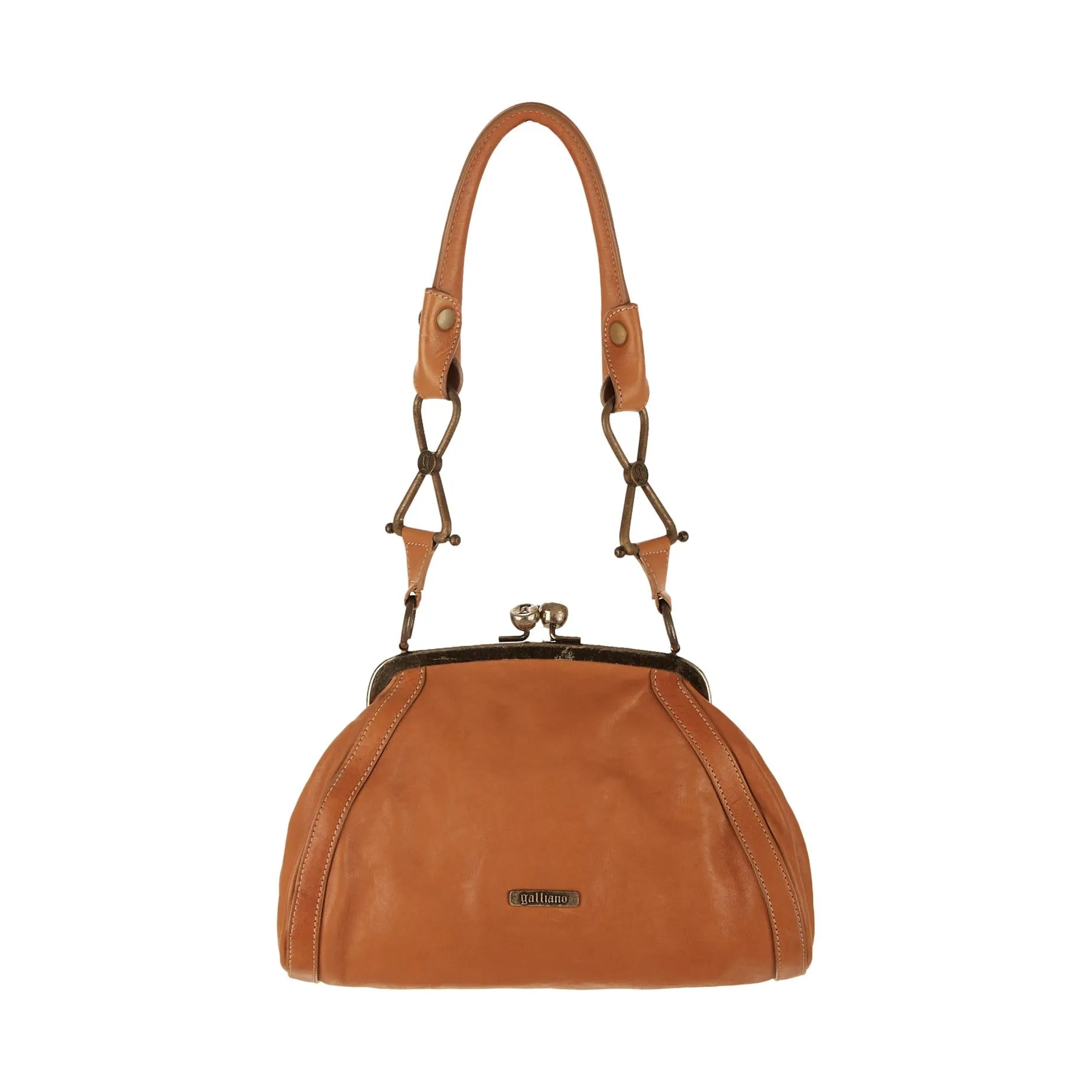 Galliano Brown Print Kiss Lock Bag