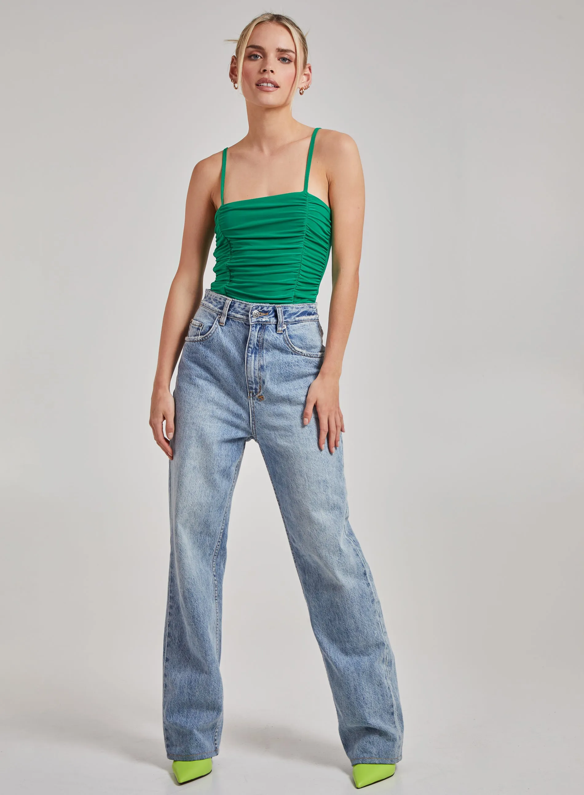 Gathered Slinky Cami Strap Bodysuit
