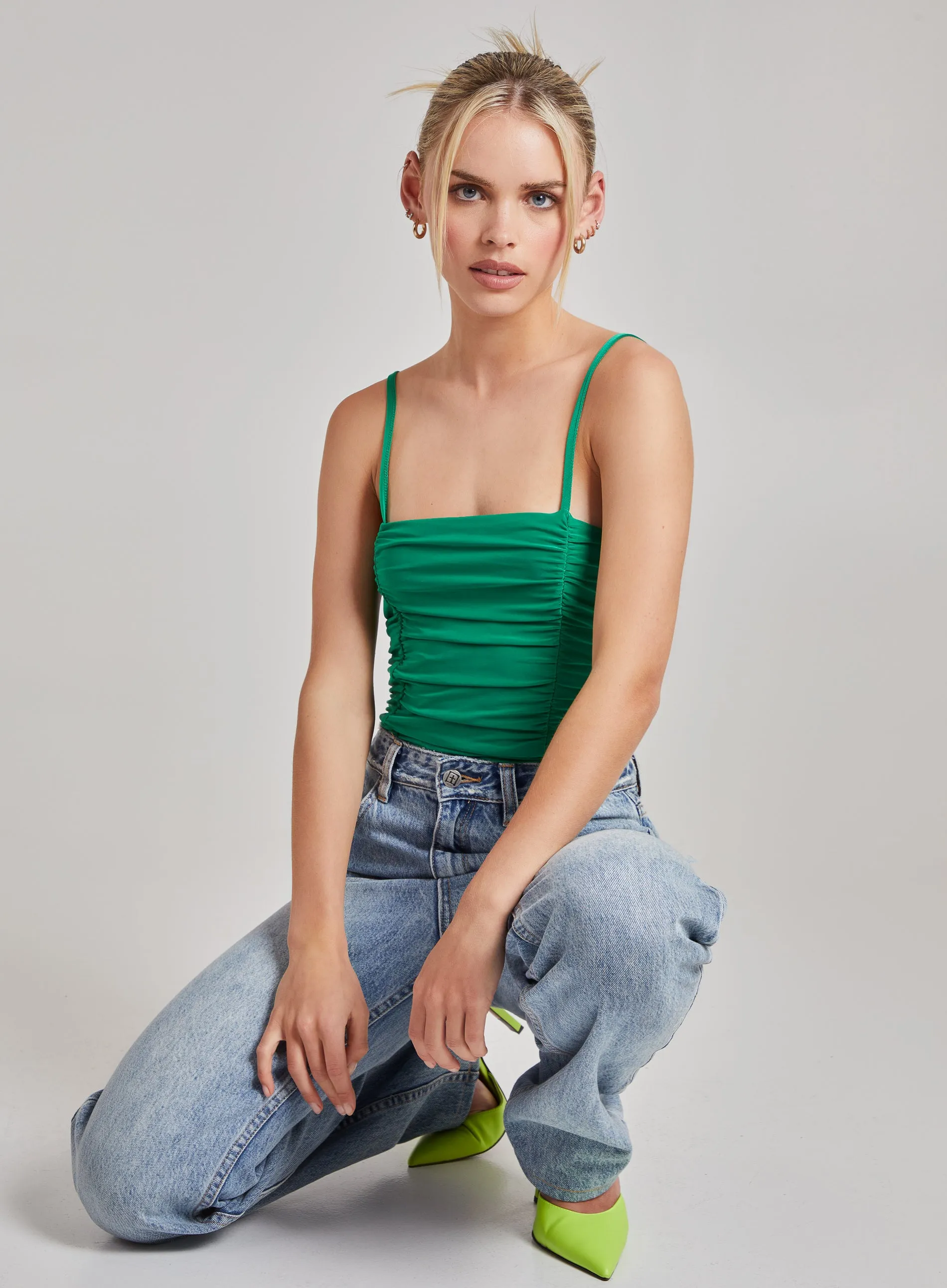 Gathered Slinky Cami Strap Bodysuit