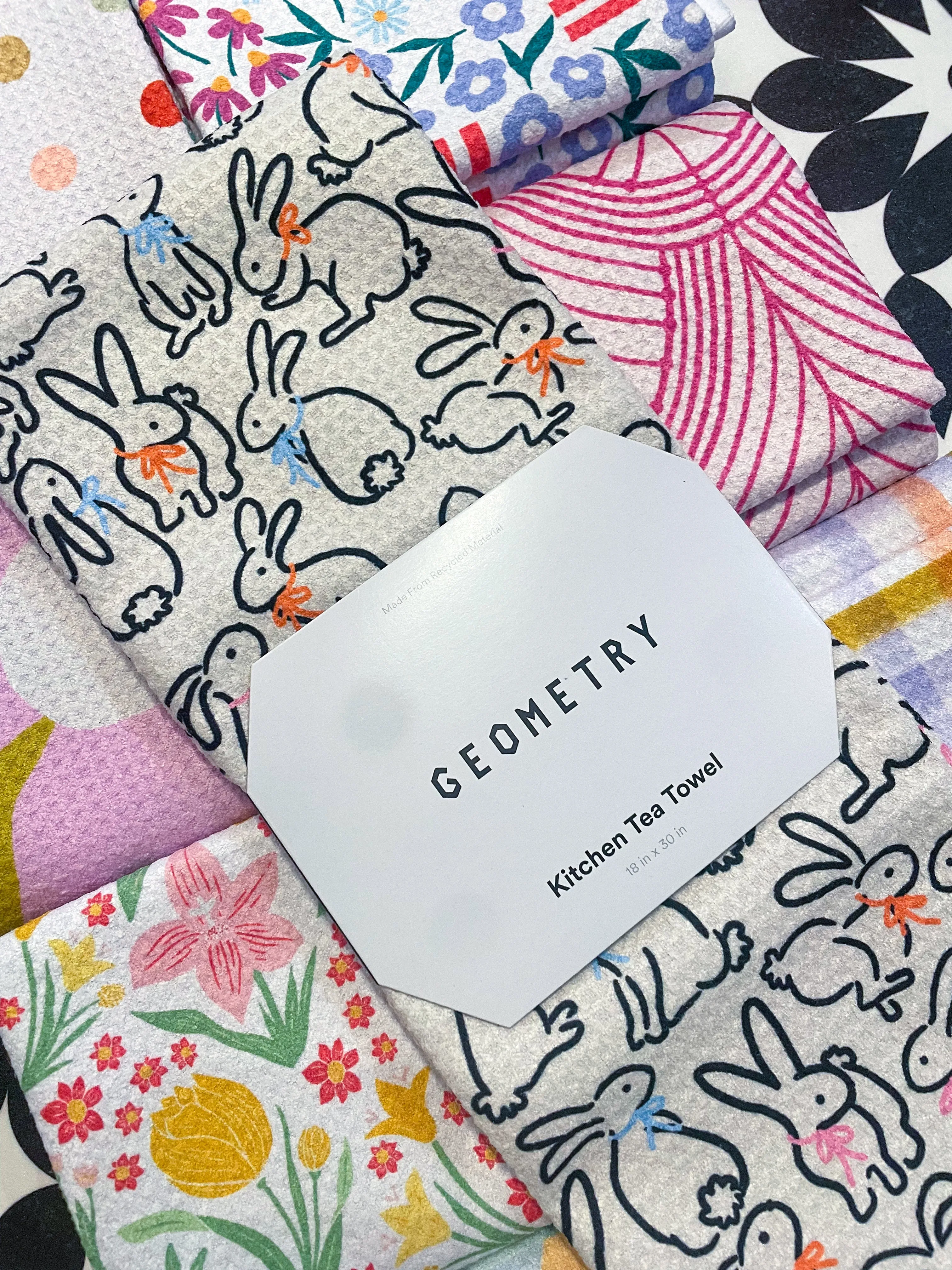 Geometry: Playful Bunnies Tea Towel