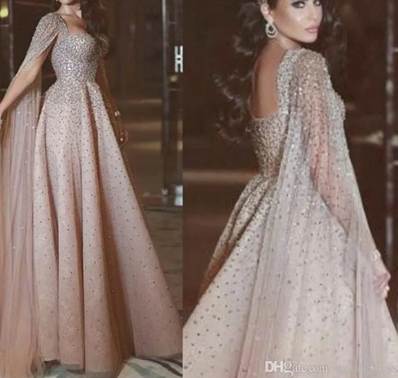 Gold Backless Sexy Luxury Evening Dresses Dubai Crystal Sleeveless A-Line Formal Dress