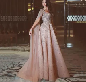 Gold Backless Sexy Luxury Evening Dresses Dubai Crystal Sleeveless A-Line Formal Dress