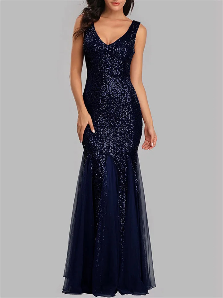 Gorgeous Sexy V Neck Sequined Evening Dresses For Women