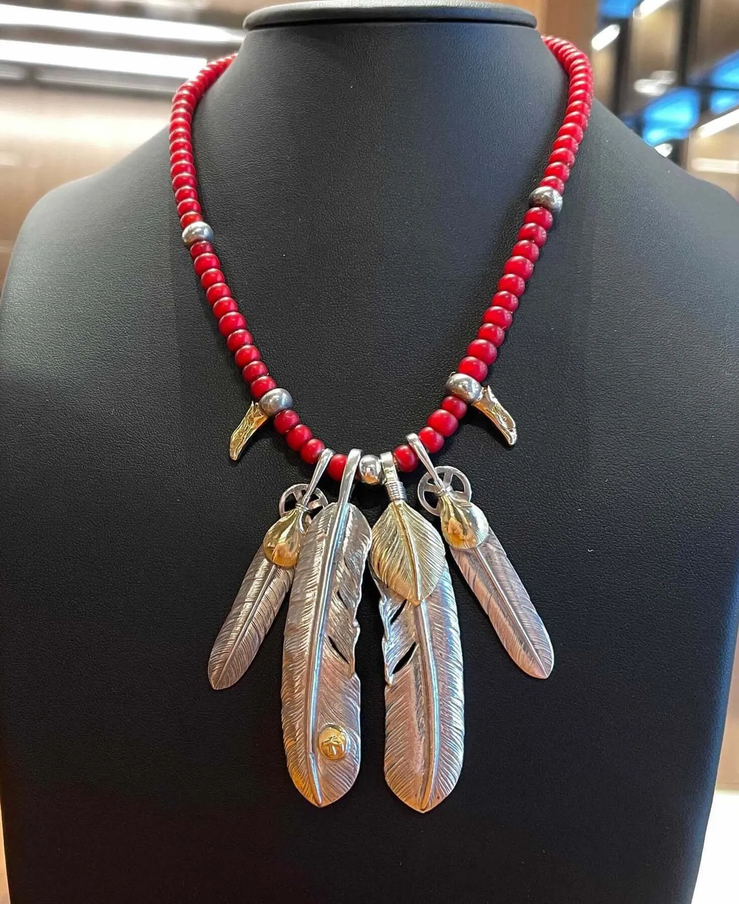 Goros Feather Setup With Red Beads