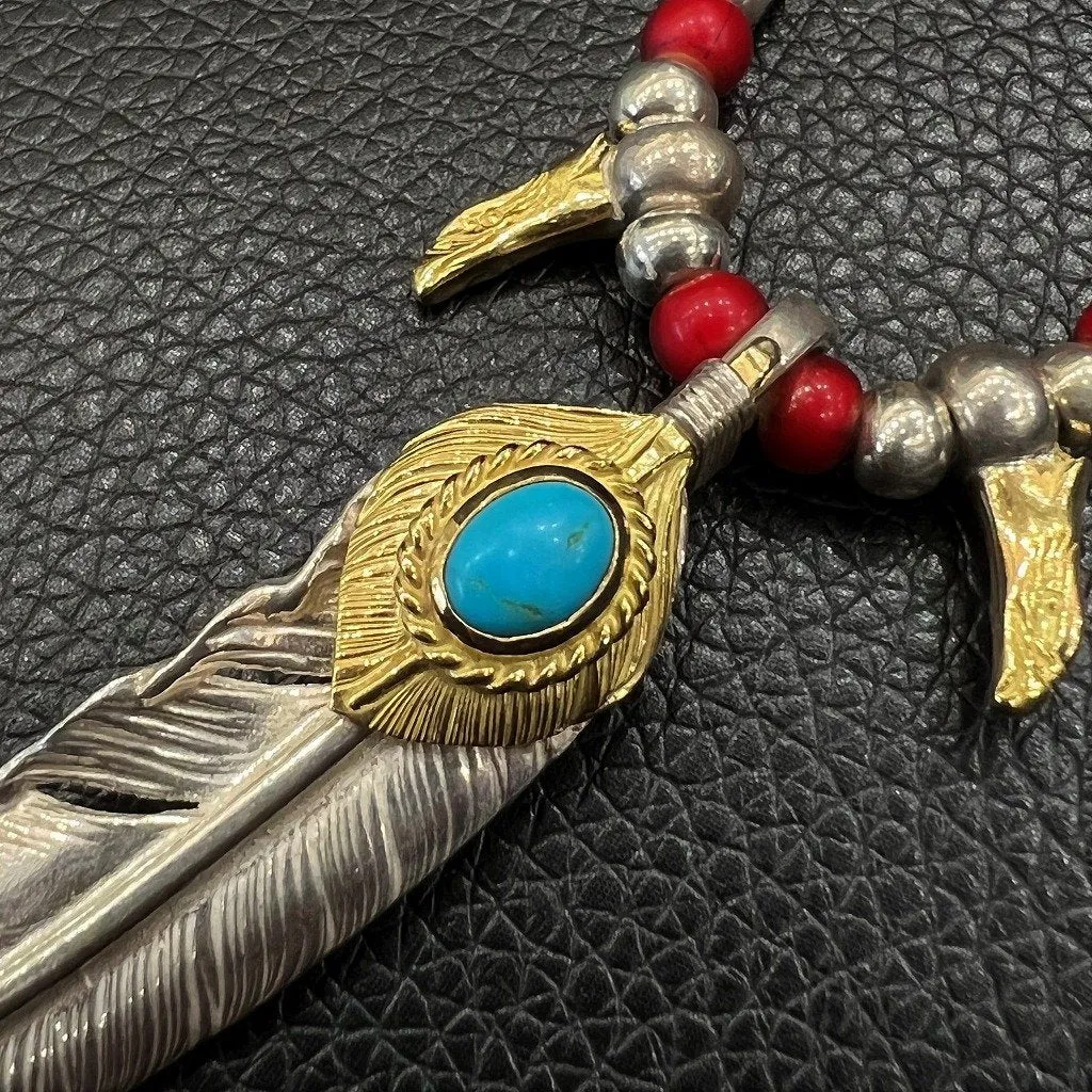 Goros Gold Top Gold Rope Turquoise Feather (Right) (Xl) & Antique Red Beads Setup