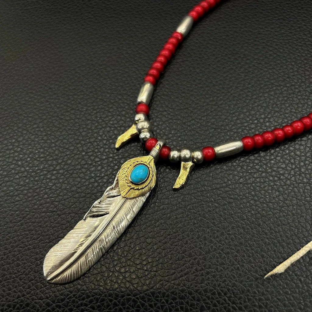 Goros Gold Top Gold Rope Turquoise Feather (Right) (Xl) & Antique Red Beads Setup