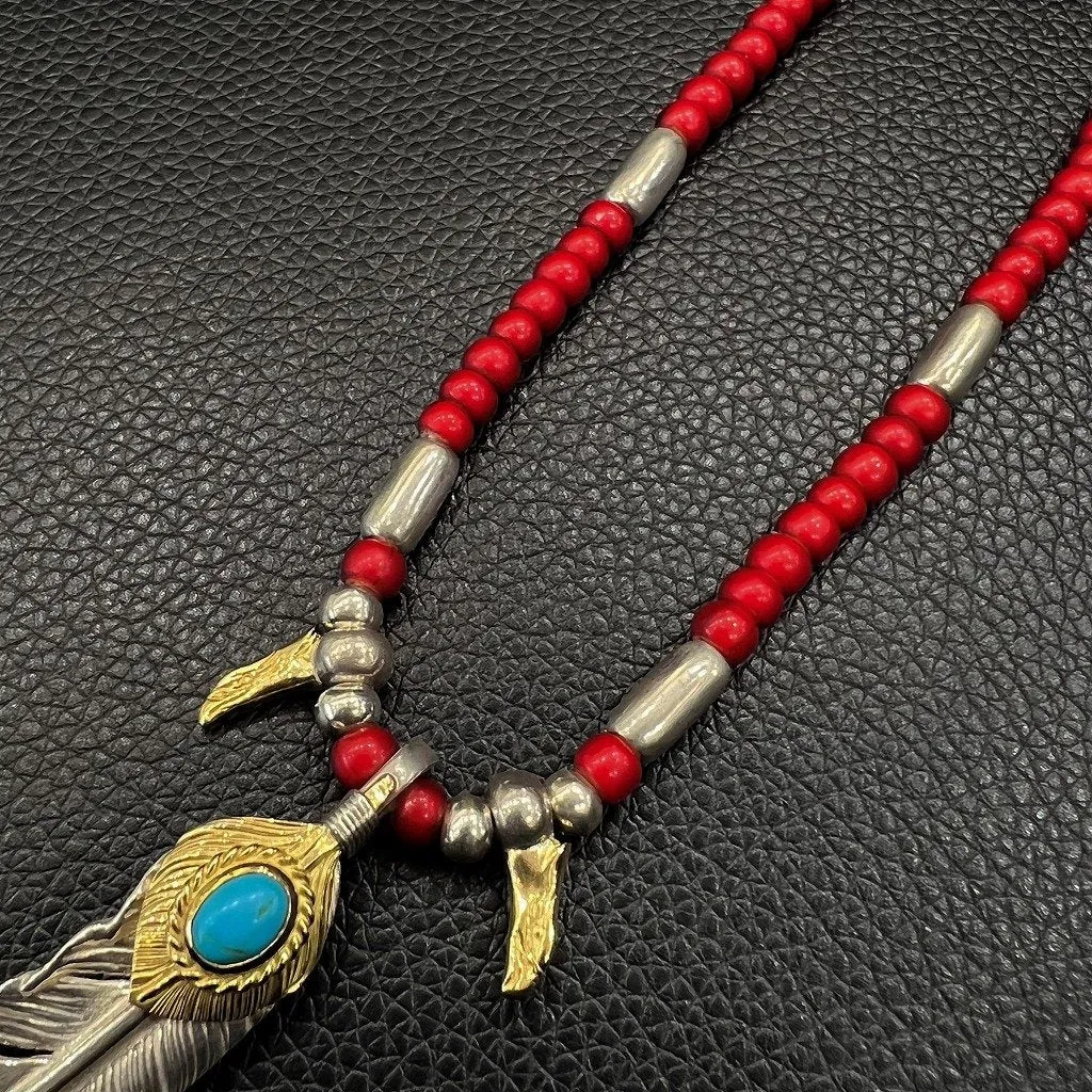 Goros Gold Top Gold Rope Turquoise Feather (Right) (Xl) & Antique Red Beads Setup