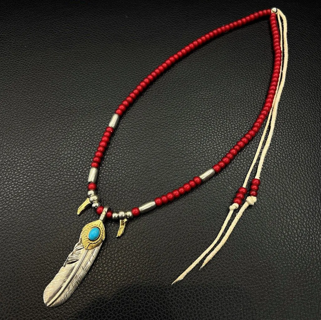 Goros Gold Top Gold Rope Turquoise Feather (Right) (Xl) & Antique Red Beads Setup