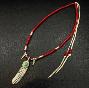 Goros Gold Top Gold Rope Turquoise Feather (Right) (Xl) & Antique Red Beads Setup