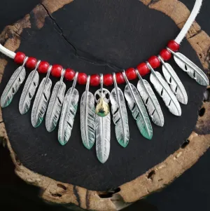 Goros Silver Feathers And Red Beads Setup