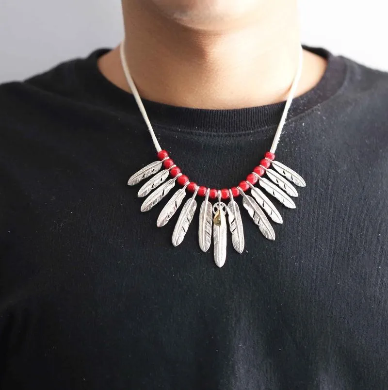 Goros Silver Feathers And Red Beads Setup
