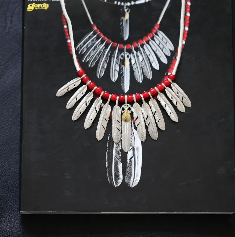 Goros Silver Feathers And Red Beads Setup