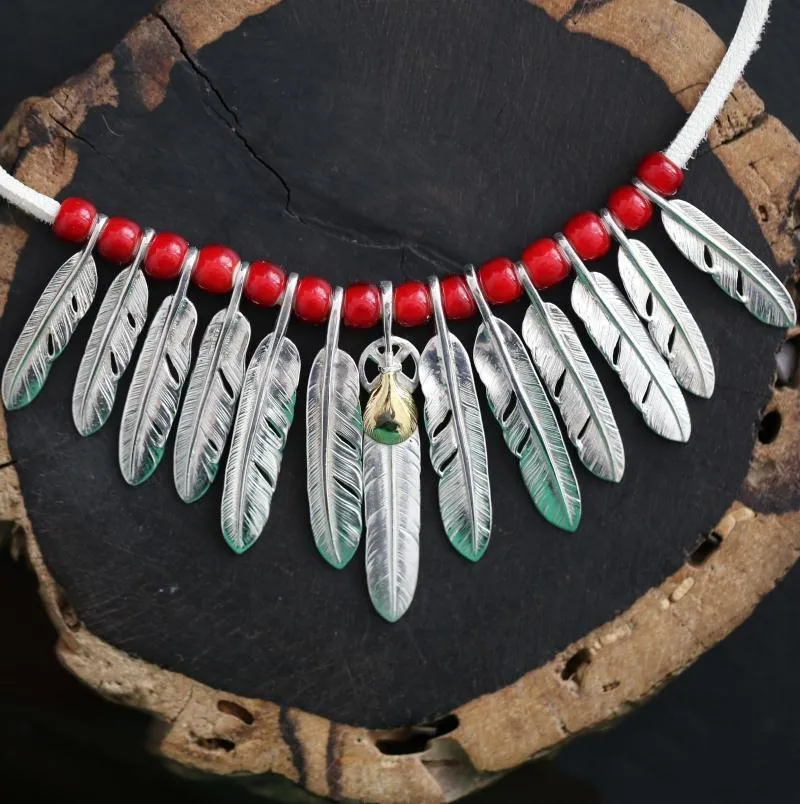 Goros Silver Feathers And Red Beads Setup