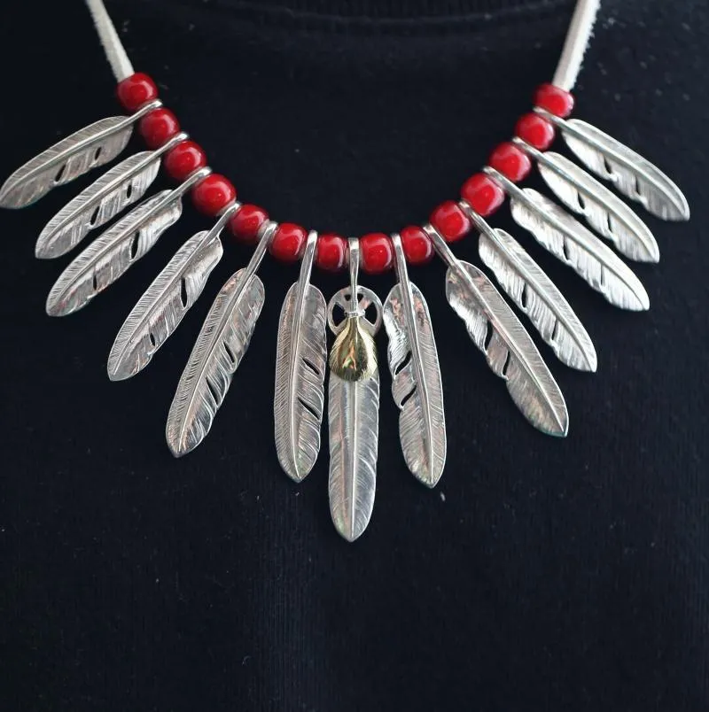 Goros Silver Feathers And Red Beads Setup