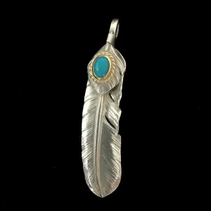 Goros Xl Turquoise Feather Silver Gold Rope - Facing Left