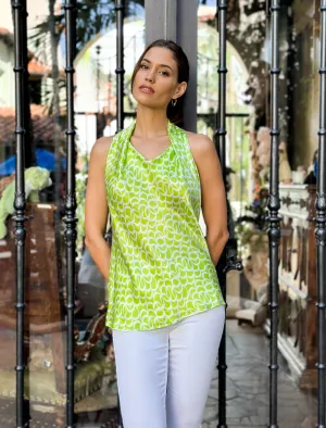 Green Print Cowl Neck Top