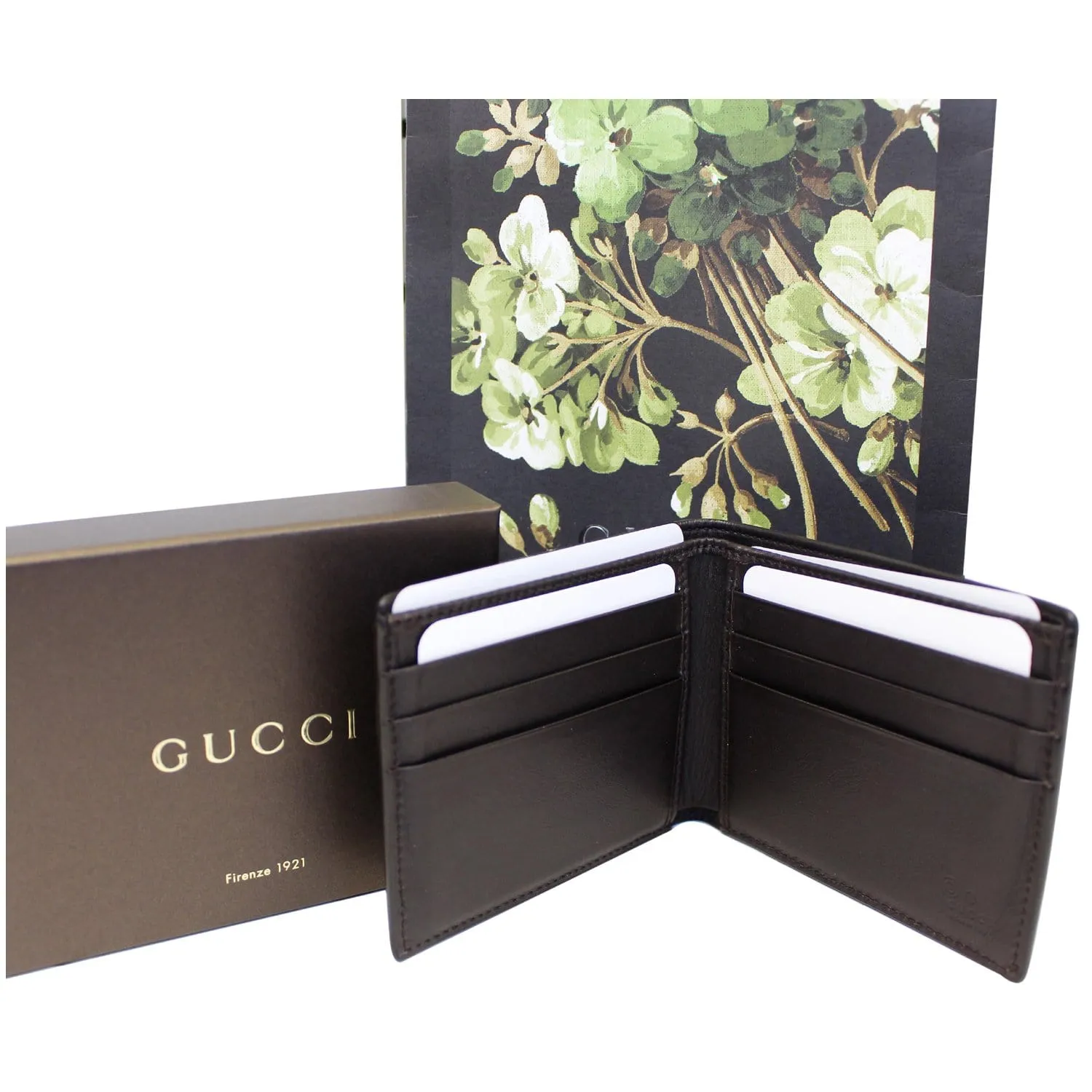 GUCCI Black Leather Micro GG Guccissima Bifold Wallet