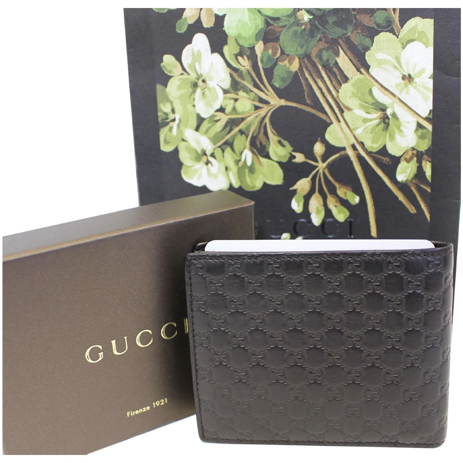 GUCCI Black Leather Micro GG Guccissima Bifold Wallet