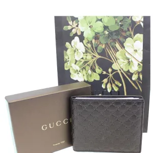 GUCCI Black Leather Micro GG Guccissima Bifold Wallet