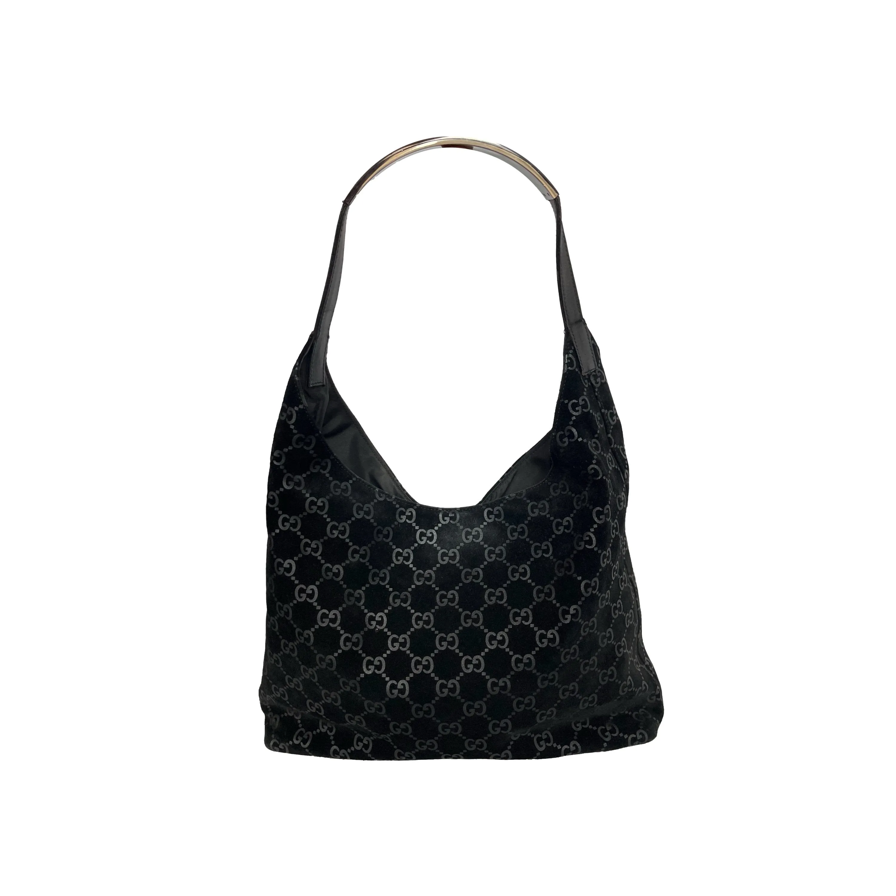 Gucci Black Monogram Suede Shoulder Bag
