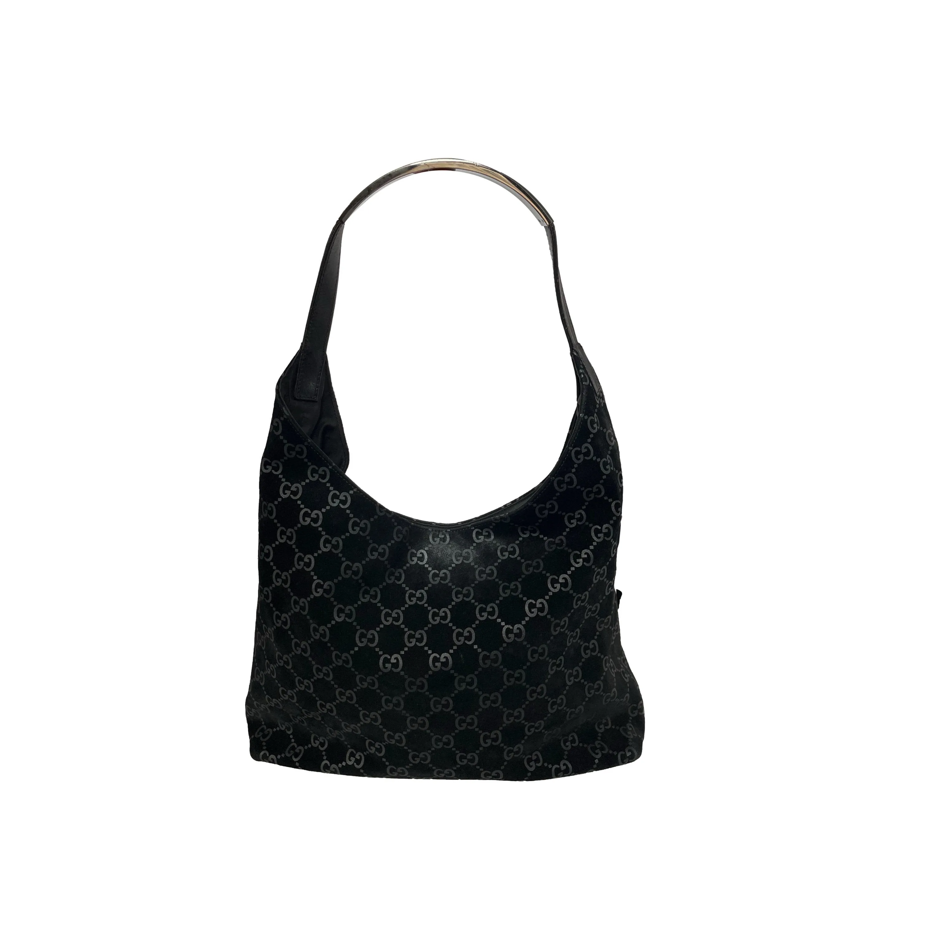 Gucci Black Monogram Suede Shoulder Bag