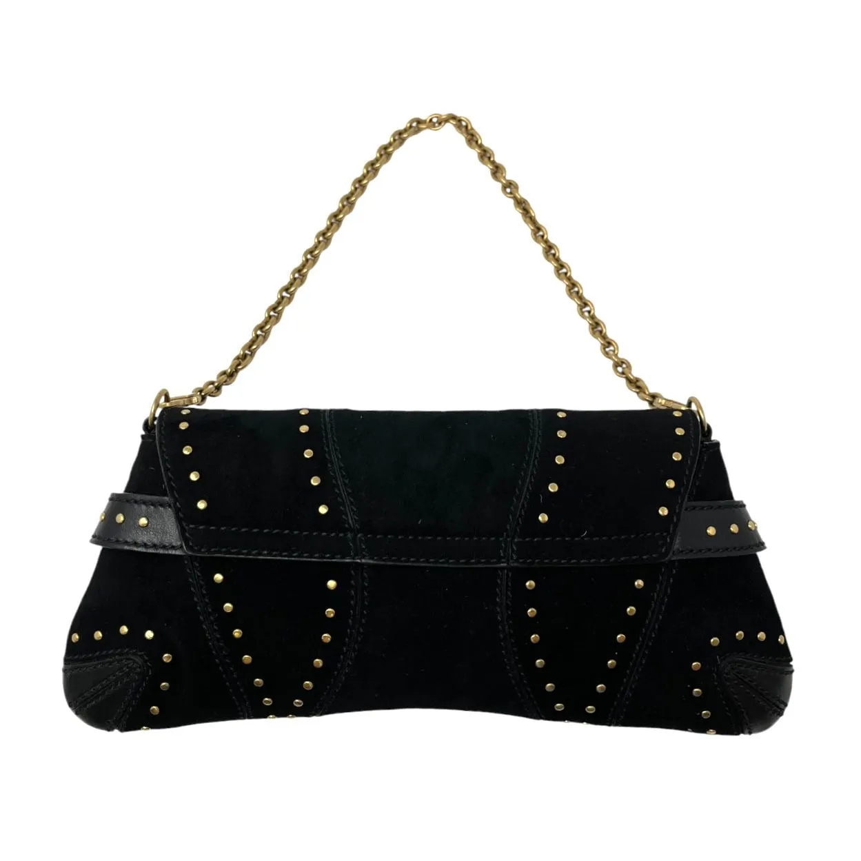 Gucci Black Suede Studded Horsebit Bag