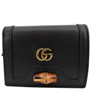 GUCCI Diana Small Bamboo Leather Card Case Wallet Black 658244