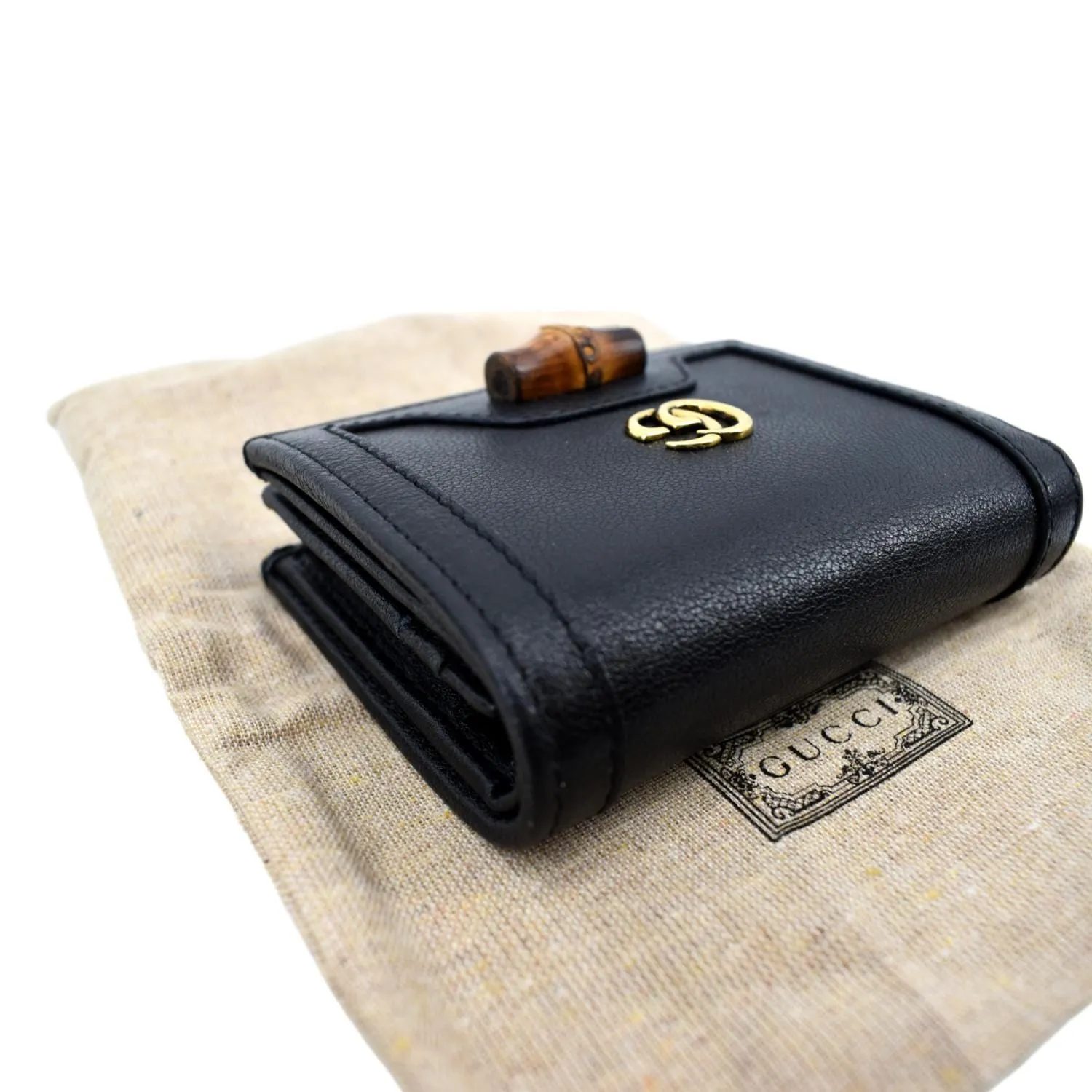GUCCI Diana Small Bamboo Leather Card Case Wallet Black 658244