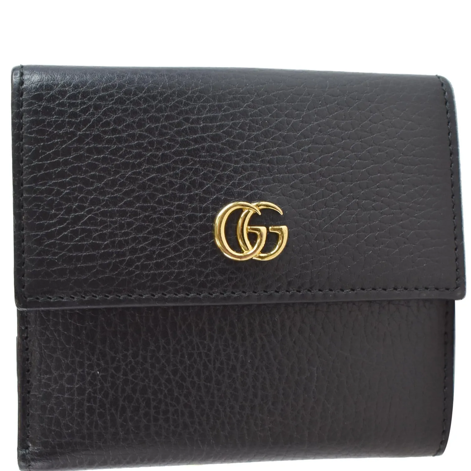 GUCCI GG Leather French Flap Wallet Black 456122