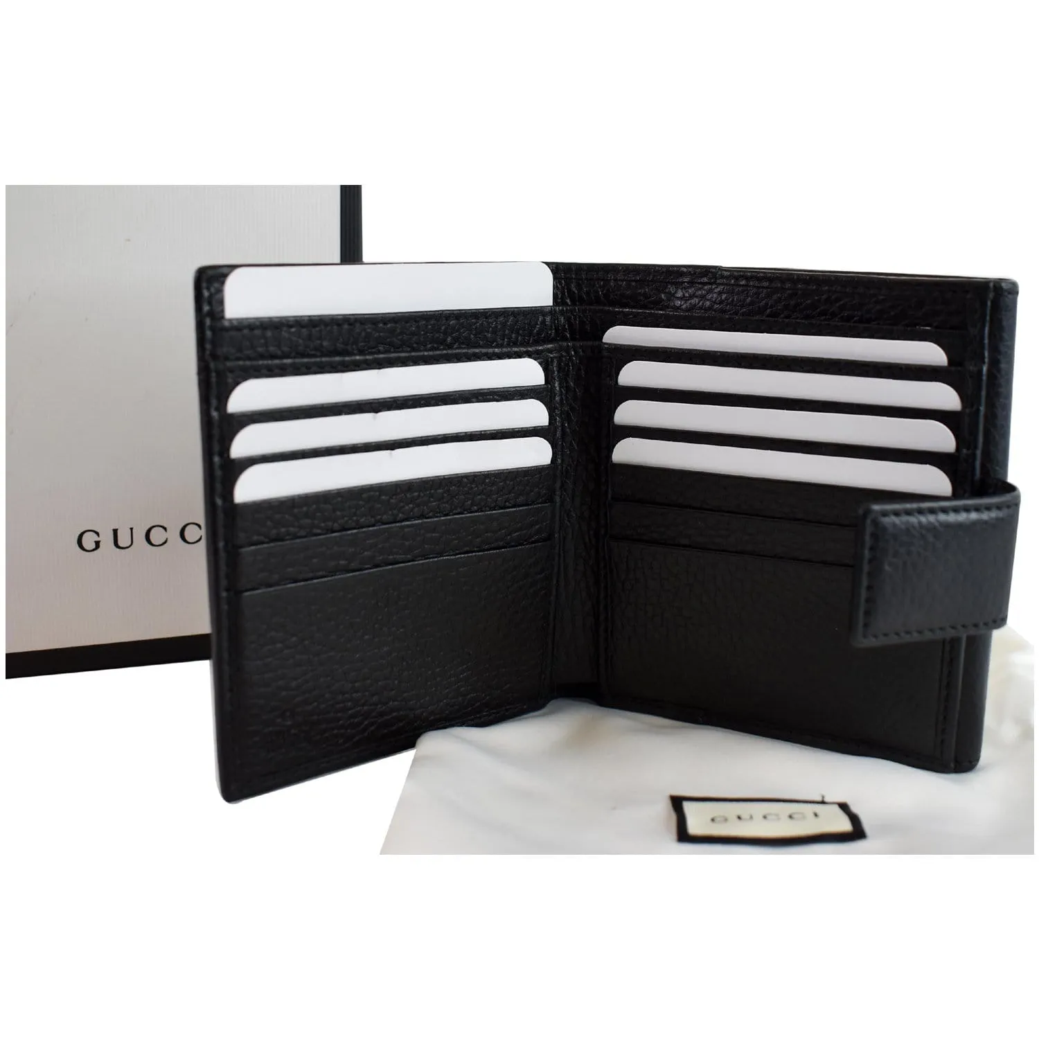 GUCCI GG Leather French Flap Wallet Black 456122