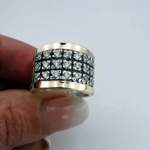 Hadar Designers 9k Yellow Gold 925 Silver Zircon Ring Handmade (Ms)y
