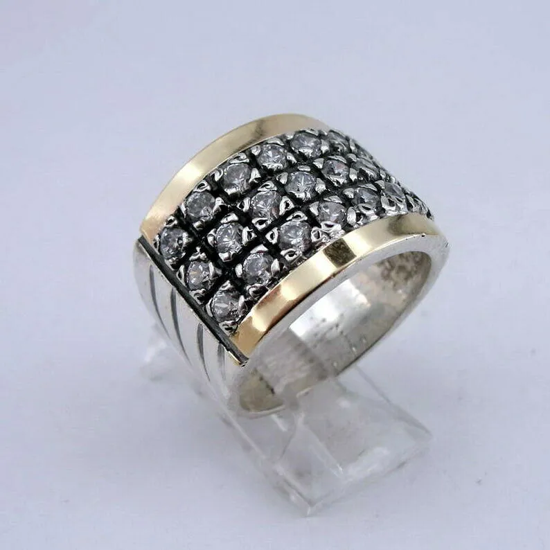Hadar Designers 9k Yellow Gold 925 Silver Zircon Ring Handmade (Ms)y