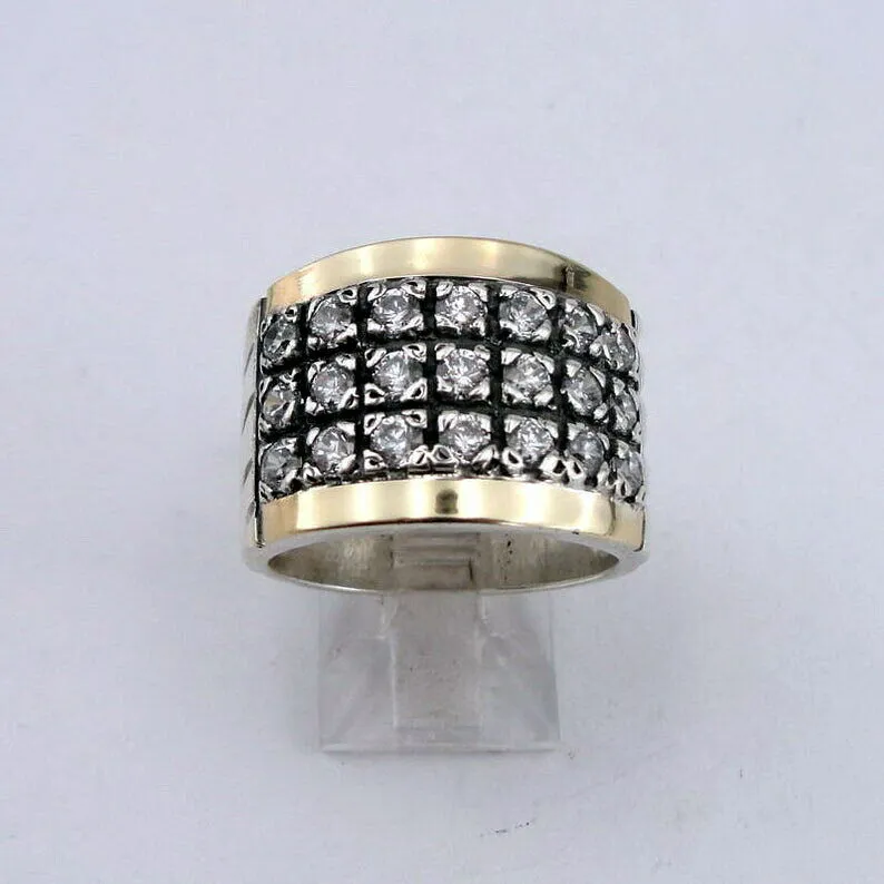 Hadar Designers 9k Yellow Gold 925 Silver Zircon Ring Handmade (Ms)y