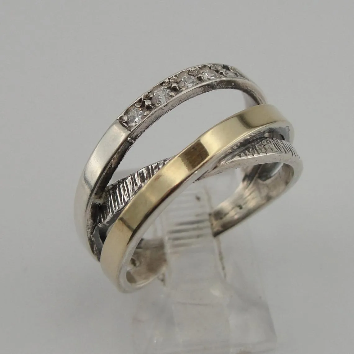 Hadar Designers 9k Yellow Gold 925 Silver Zircon Ring, Israel Art (Ms)