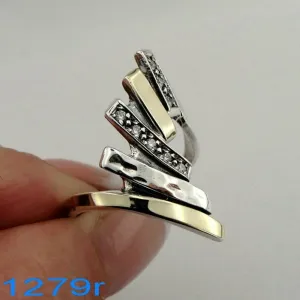 Hadar Designers 9k Yellow Gold 925 Silver Zircon Ring,Handmade (Ms