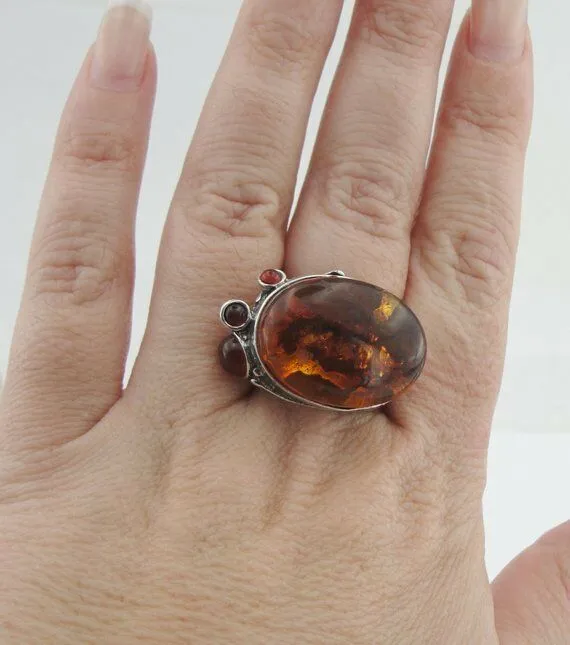 Hadar Designers Baltic Amber Ring Handmade Sterling Silver sz 7,8,9,10 (H 102b