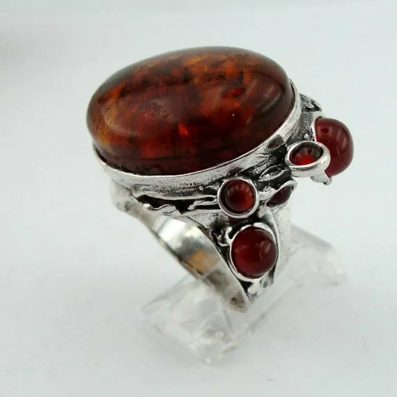 Hadar Designers Baltic Amber Ring Handmade Sterling Silver sz 7,8,9,10 (H 102b