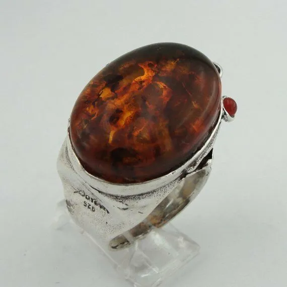 Hadar Designers Baltic Amber Ring Handmade Sterling Silver sz 7,8,9,10 (H 102b