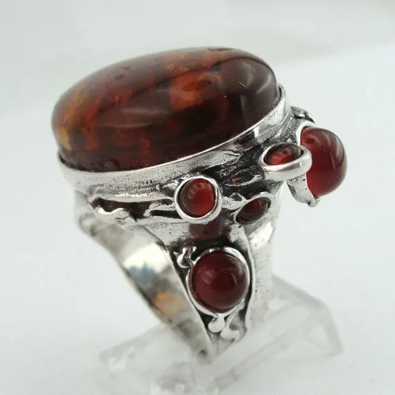 Hadar Designers Baltic Amber Ring Handmade Sterling Silver sz 7,8,9,10 (H 102b