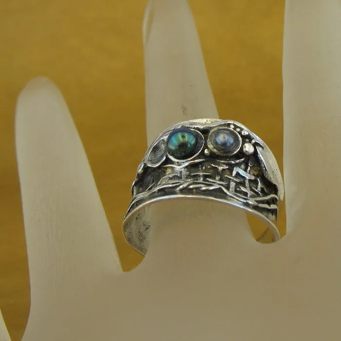 Hadar Designers Black Pearl Ring size 7,7.5 Handmade 925 Sterling Silver (H)Y