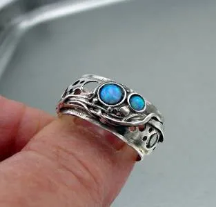 Hadar Designers Blue Opal Ring 6,7,8,9 Sterling Silver 925 Handmade (H 1332)SALE