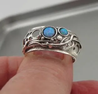 Hadar Designers Blue Opal Ring 6,7,8,9 Sterling Silver 925 Handmade (H 1332)SALE