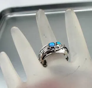Hadar Designers Blue Opal Ring 6,7,8,9 Sterling Silver 925 Handmade (H 1332)SALE