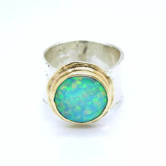 Hadar Designers Handmade 9k Yellow Gold 925 Silver Opal Ring (I r137