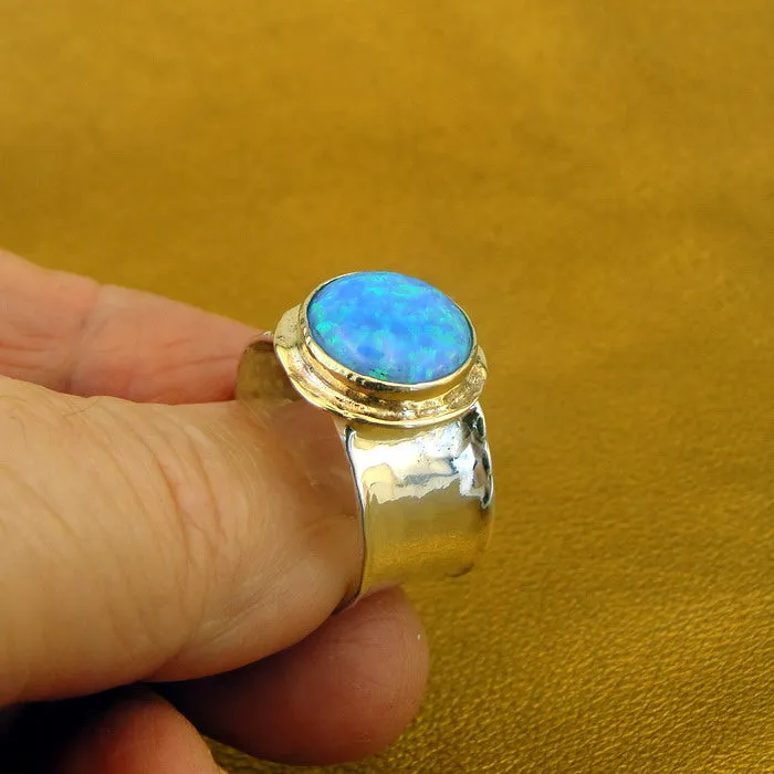 Hadar Designers Handmade 9k Yellow Gold 925 Silver Opal Ring (I r137