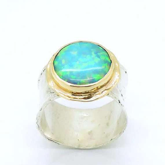 Hadar Designers Handmade 9k Yellow Gold 925 Silver Opal Ring (I r137