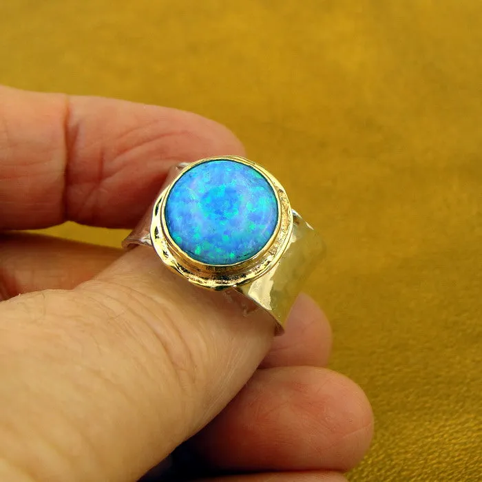 Hadar Designers Handmade 9k Yellow Gold 925 Silver Opal Ring (I r137